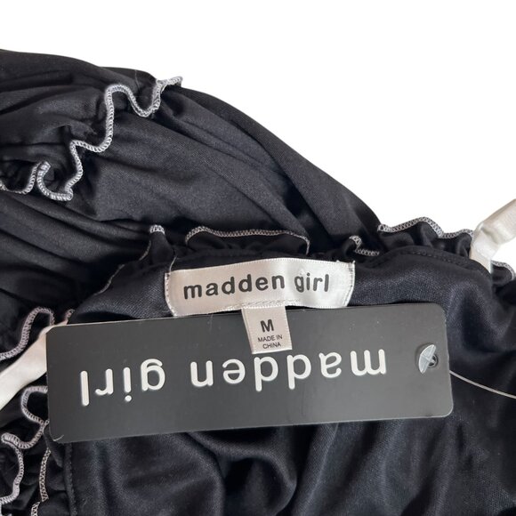 Madden Girl tiered mini dress Medium black white trim ruffles bows sleeveless - Picture 3 of 3